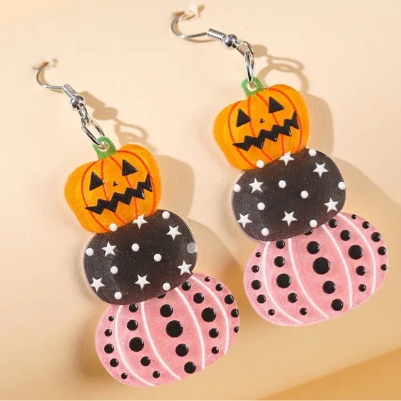 Colorful Star and Pumpkin Dangle Earrings - Picture 1 of 3